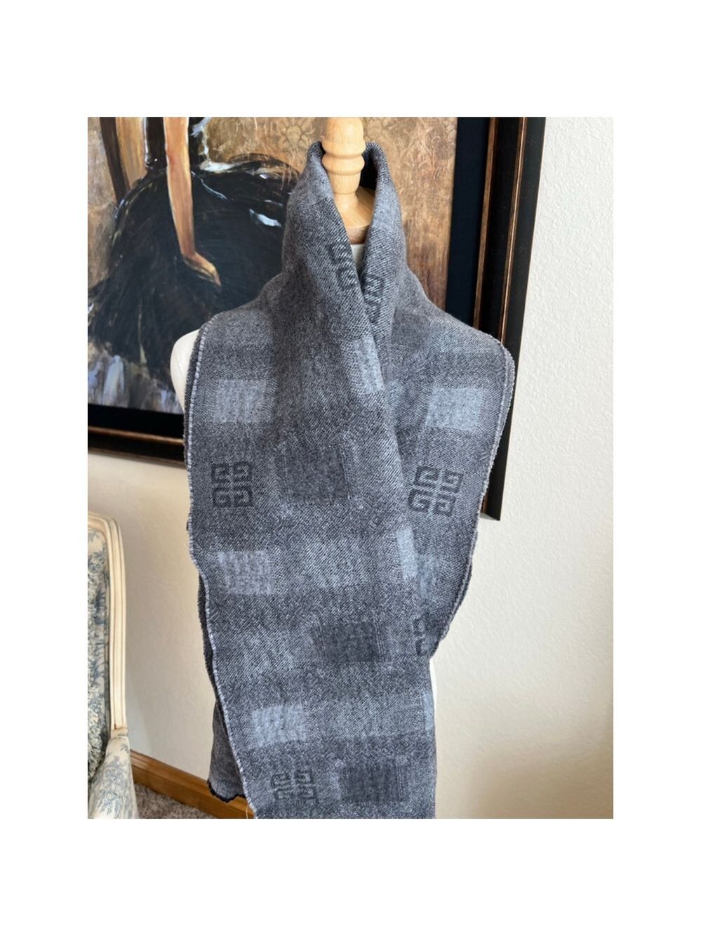 NWT Givenchy One Size Grey Plaid Wool Scarf - Picture 6 of 8
